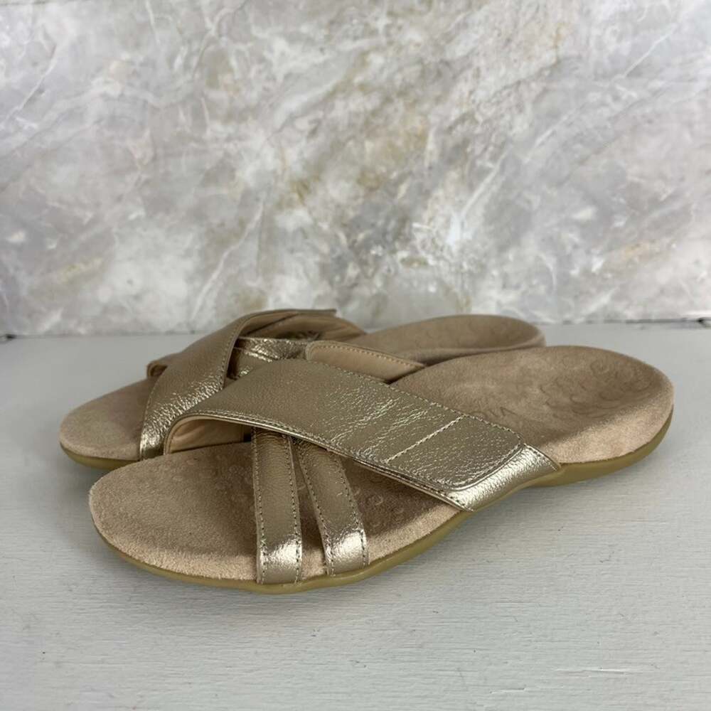 Vionic Zarie Metallic Gold Leather Slide Sandals Women's 8 Strap